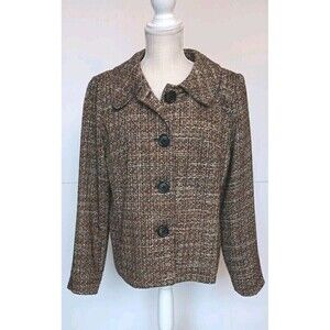 Kim Rogers Vintage Inspired Size 14 Brown Beige Tweed Large Button Blazer